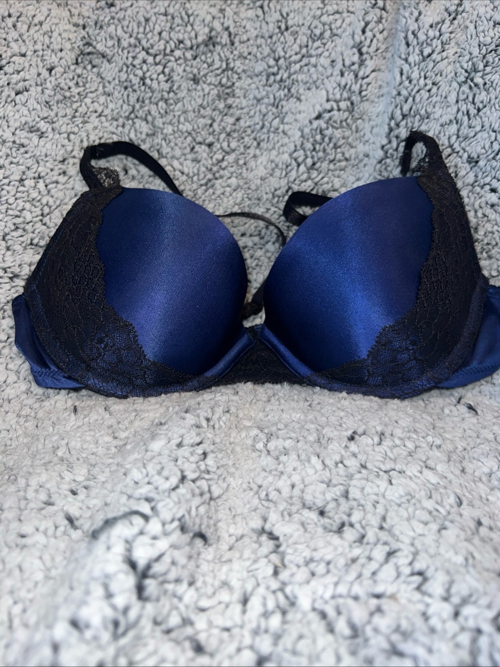 Navy Blue Lace-Trim Push-Up Bra